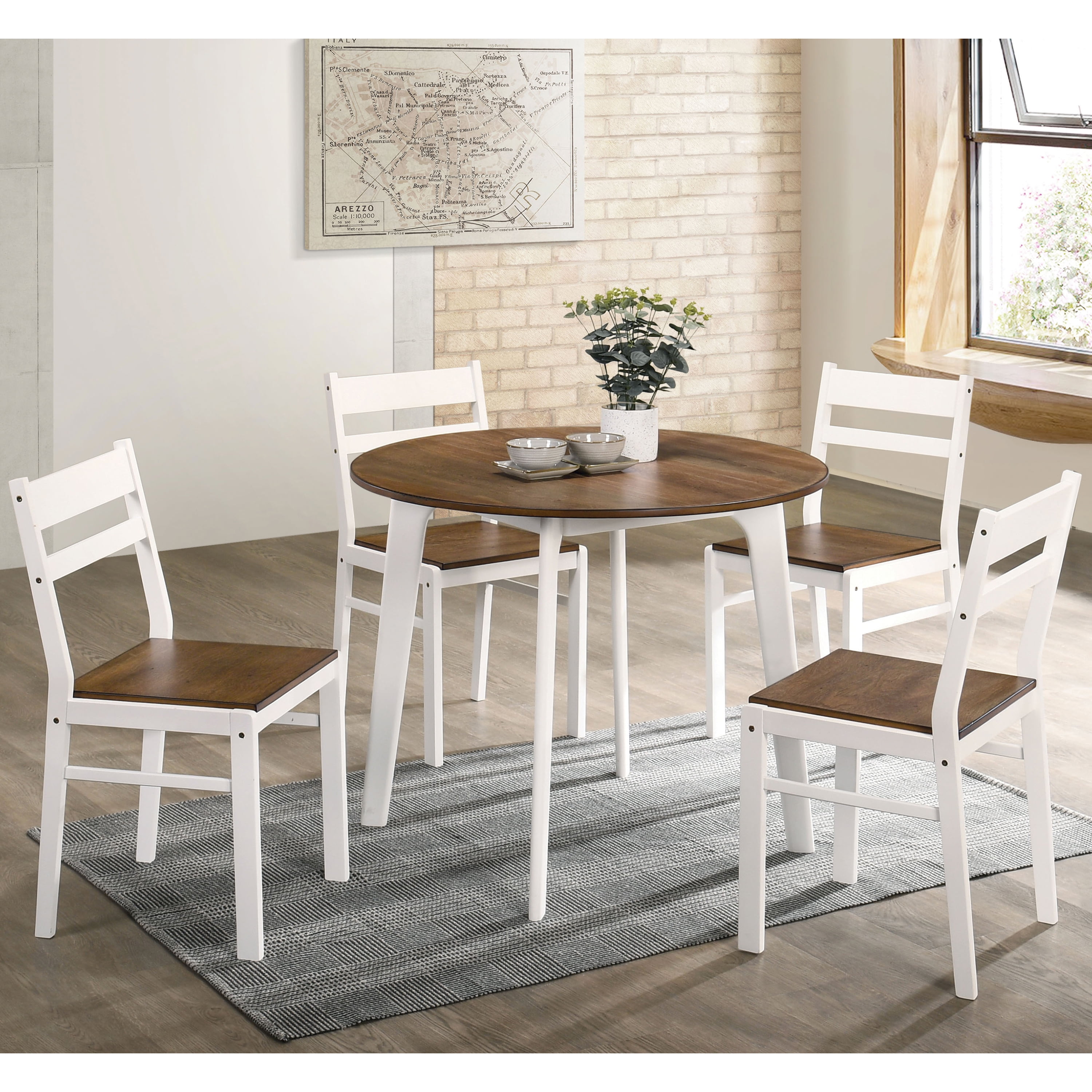 furniture of america calla 5piece round dining set walnut and white   walmart