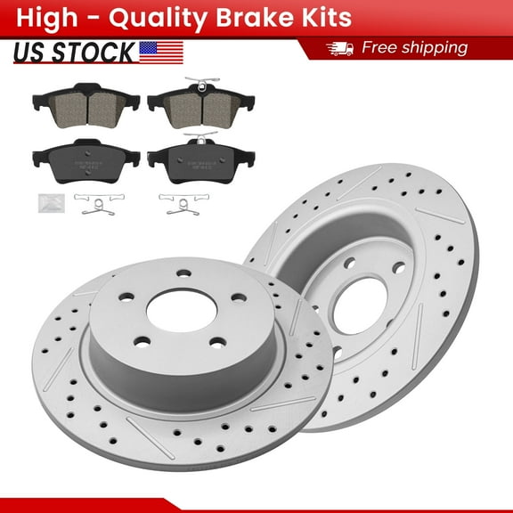 ACB ZONE Rear Brake Kits for 2013-2018 Ford C-Max 2013-2016 Escape 2014-2018 Transit, Drilled Slotted Disc Brake Rotors and Ceramic Brake Pads