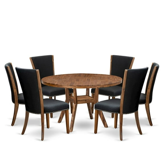 Luxe by East West Furniture 7 Piece Dining Table Set Contains 54" Round Kitchen Table In Black Color