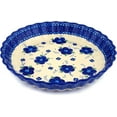 thumbnail image 1 of Polish Pottery 9¾-inch Fluted Pie Dish (Bleu-belle Fleur Theme) Hand Painted in Boleslawiec, Poland + Certificate of Authenticity, 1 of 6