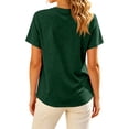 thumbnail image 4 of Short Sleeve Tops Women Summer Henley V Neck T Shirts Casual Color Block Raglan Shirts Cotton Baseball Tunic Tees Dark Green XL, 4 of 7