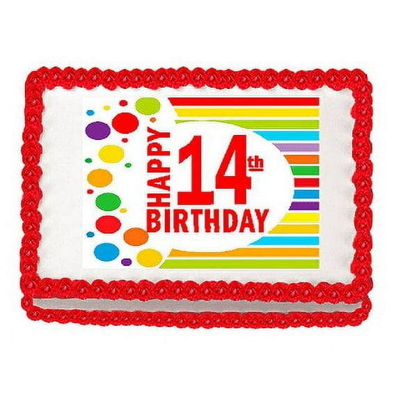 Happy 14th Birthday Edible PEEL N STICK Frosting Photo Image Cake Decoration Topper