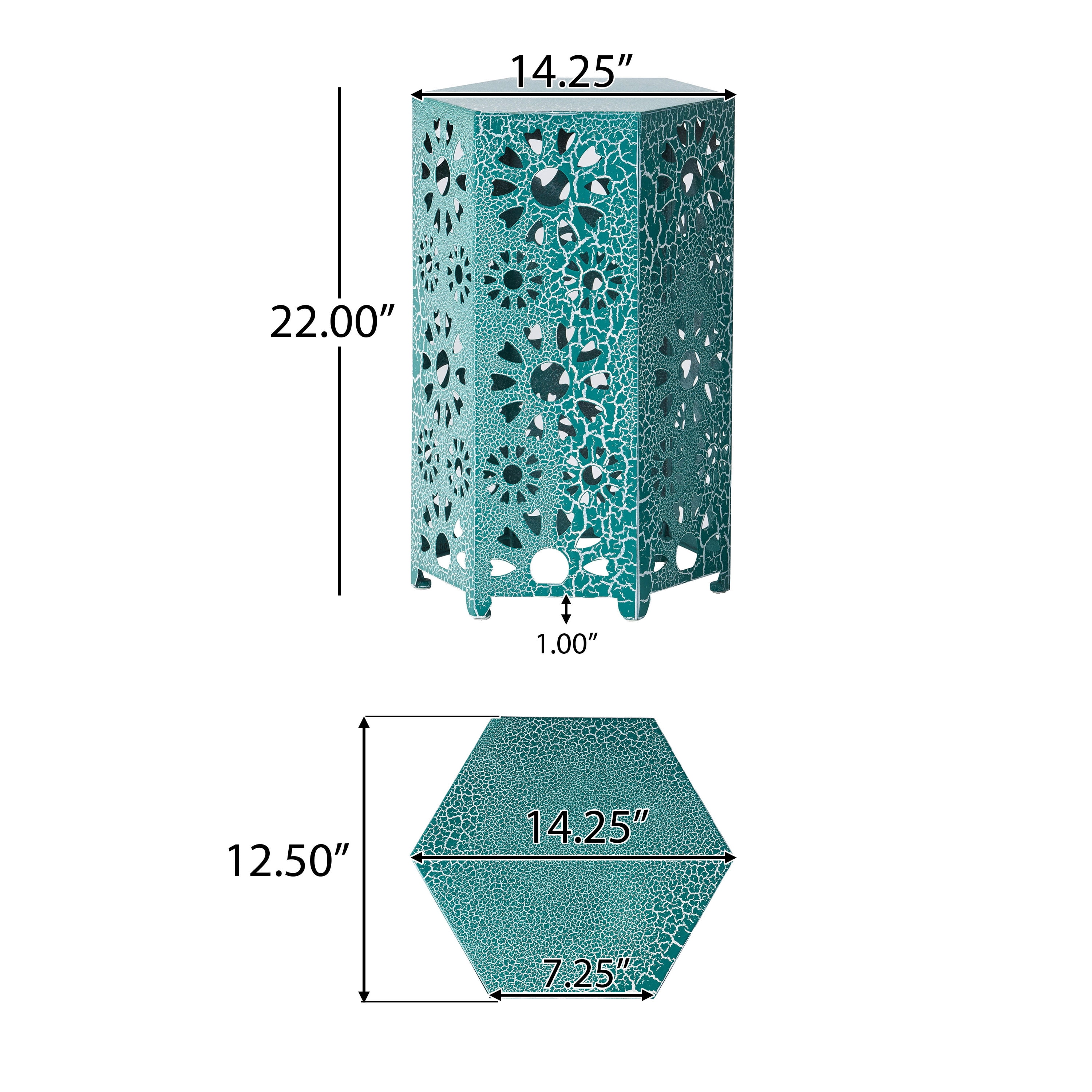 Outdoor Sunburst Hollow Out Side Table 14 Inch, Decor Metal End Table for Patio Garden, Crackle Teal