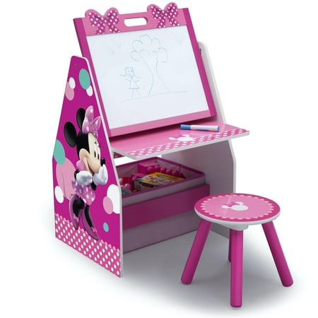 Disney Minnie Mouse Deluxe Kids Art Table, Easel, Desk, Stool & Toy Organizer by Delta Children, Greenguard Gold Certified