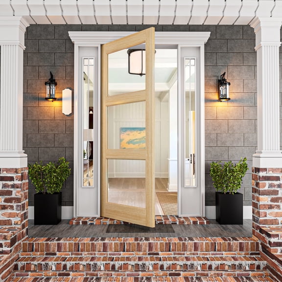 36" X 80" Pine Wood 3Lite Clear Double Glazed Glass Front Door Slab