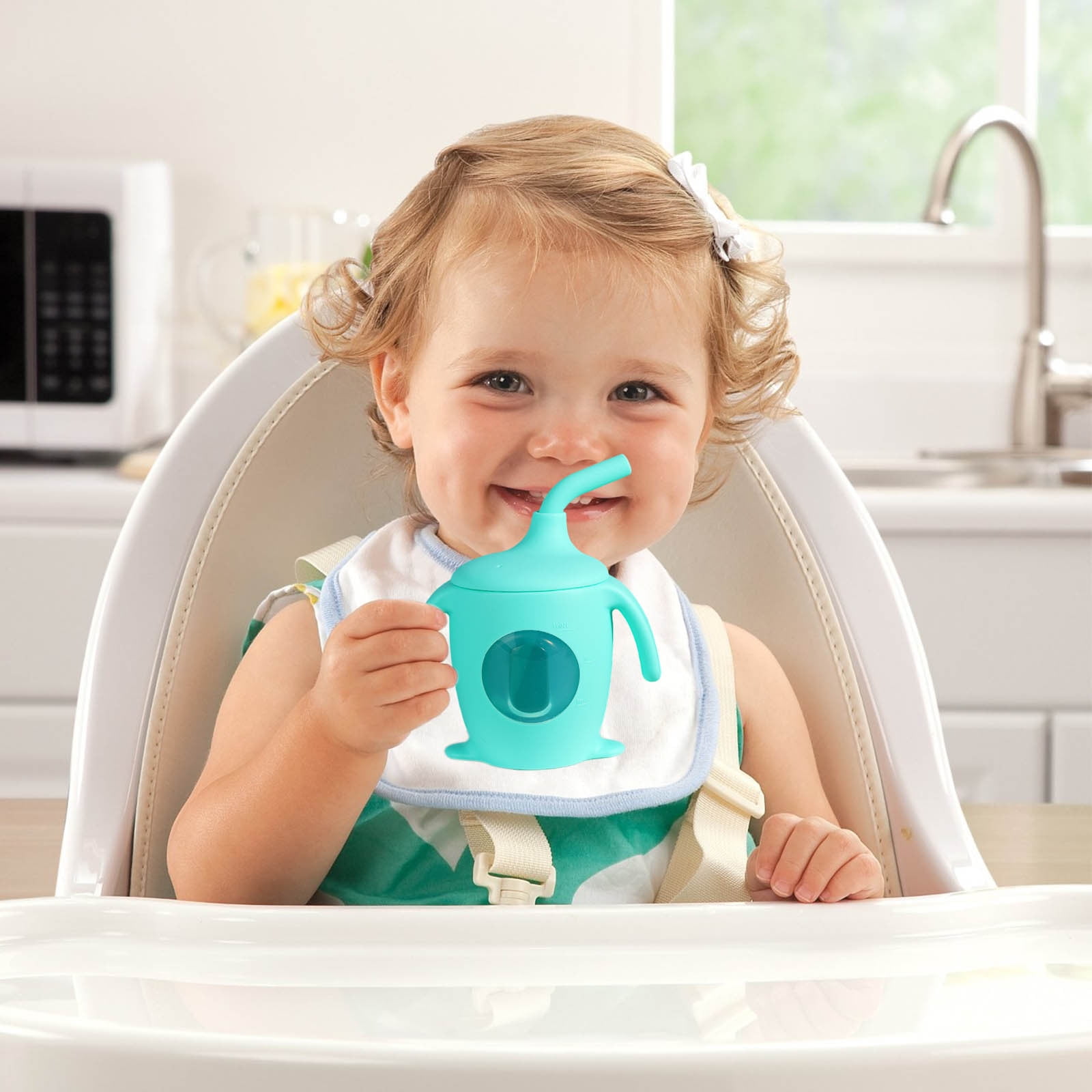Weloille Silicone Children's Straw Cup Infant Learning Drink Cup with Handle Food Grade Infant Water Cup