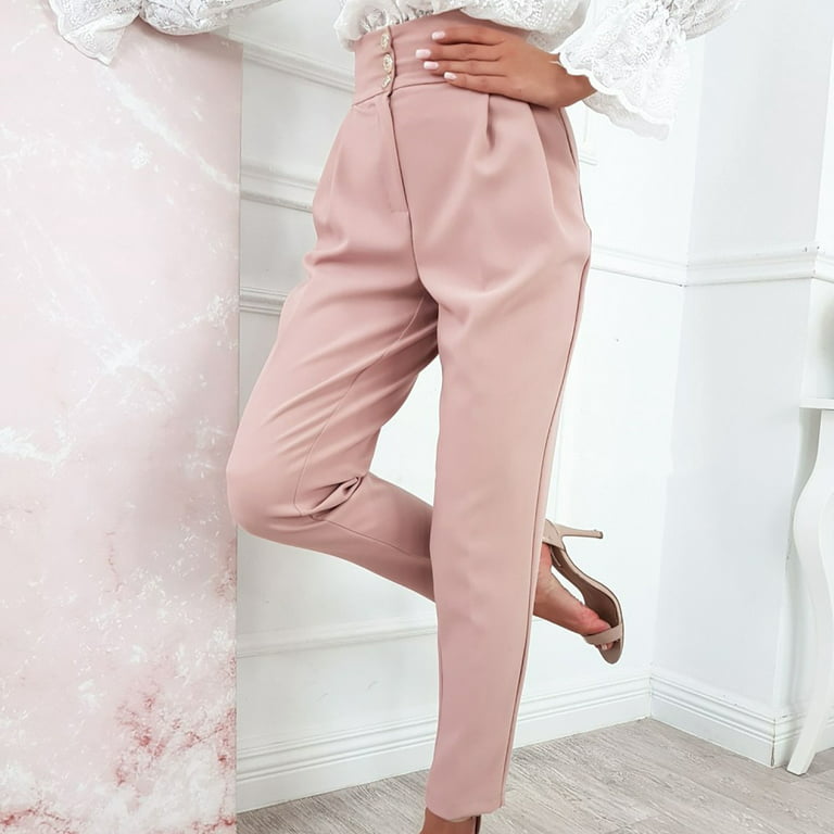 Elastic High Waisted Dress Pants for Women Business Casual Work Pants with  Pockets Classic Pull on Slacks for Office