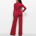 thumbnail image 6 of Kiplyki Fall Ladies Pants Women's Wide Leg Pants Solid Long Sleeve Jumpsuit Long Pants, 6 of 7