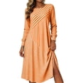thumbnail image 2 of Womens Striped Midi Dresses Long Sleeve Square Neck Trendy Loose Casual Comfortable Dress Orange S, 2 of 7