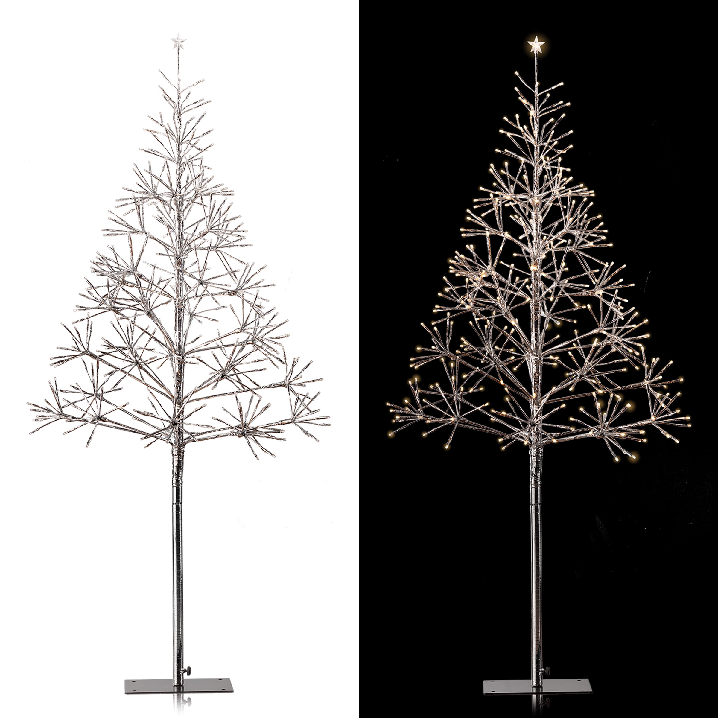 Alpine Corporation 53"H Indoor/Outdoor Artificial Christmas Tree with White LED Lights, Silver