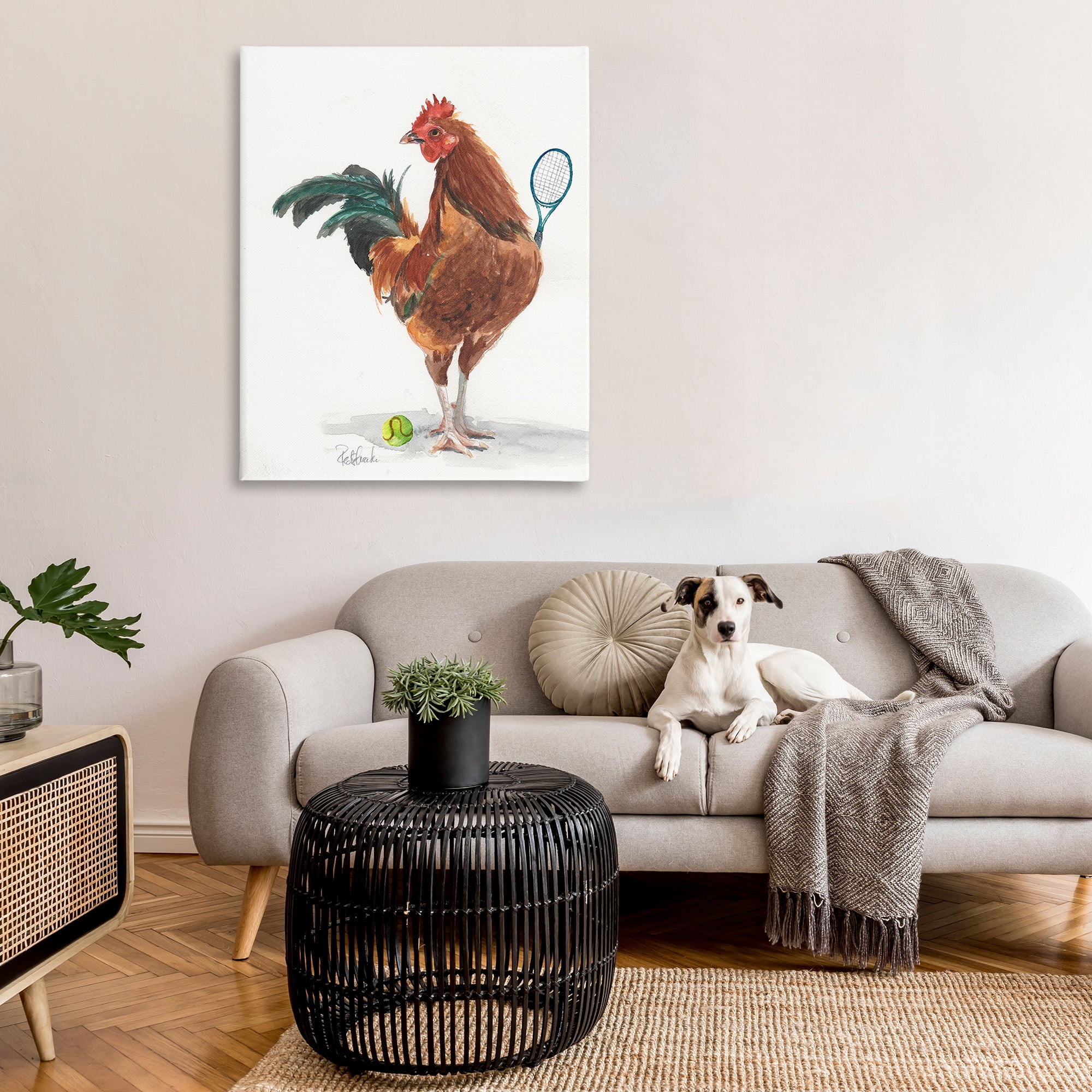 Stupell Industries Tennis Player Rooster Animals & Insects Painting Gallery Wrapped Canvas Art Print Wall Art, 36 x 48