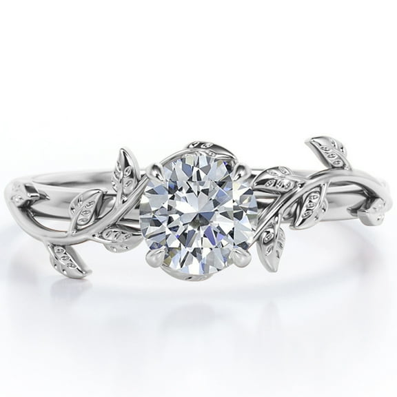 0.5 Carat Round Shape Australian Opal - Botanical Design - Four Prong Solitaire Engagement Ring - 18K Black Gold Plating Over Silver