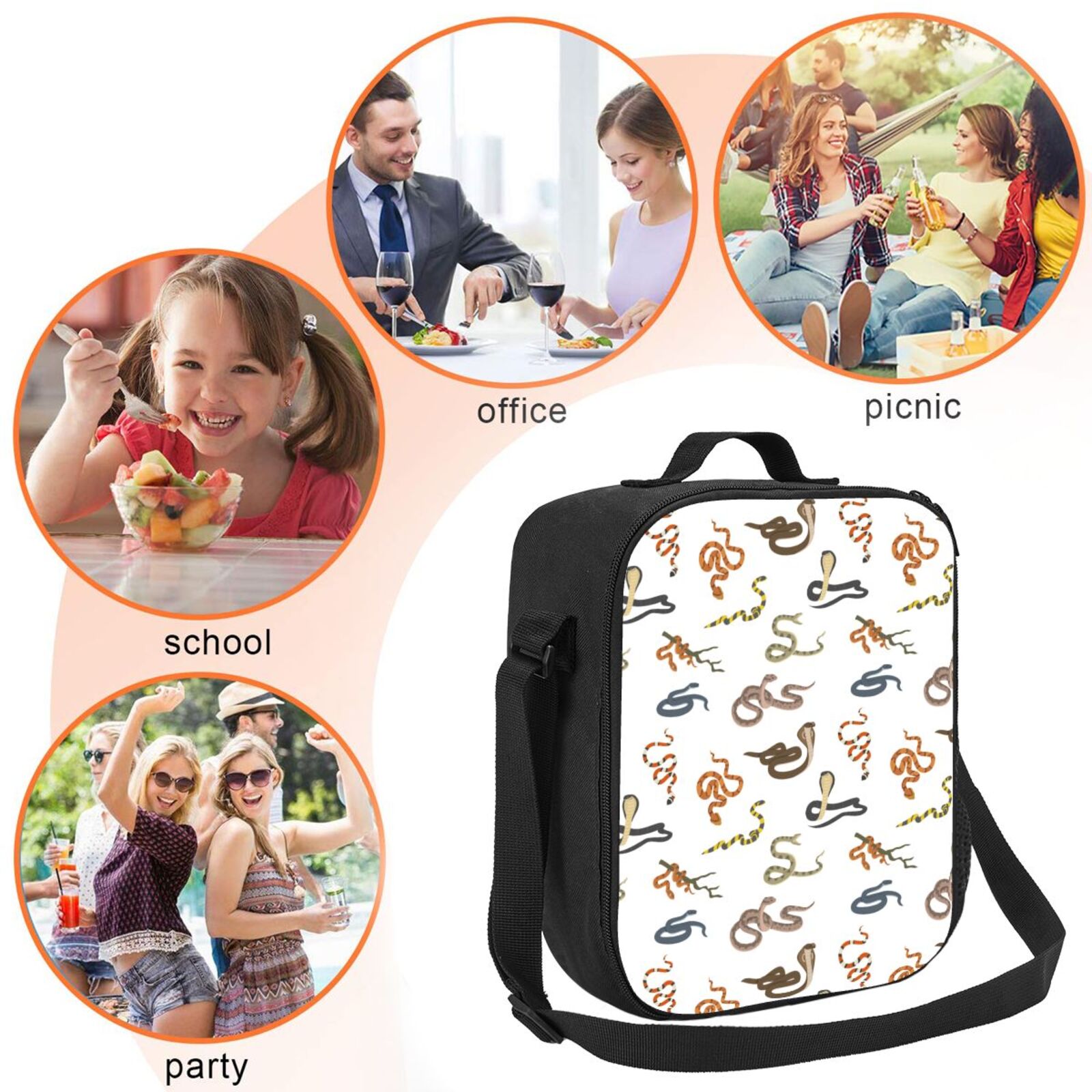 Defioc Snake Print Lunch Box for Men & Women, Insulated Lunch Bag Thickened Thermal Leakproof Lunch Tote Bag for Adult Office Travel Picnic