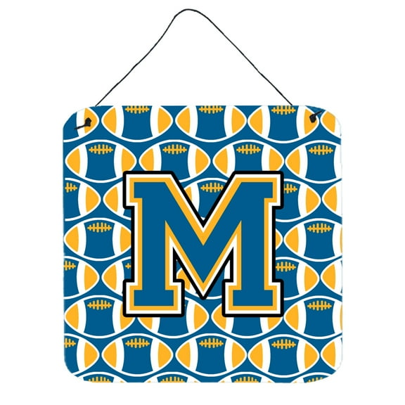 Letter M Football Blue and Gold Wall or Door Hanging Prints