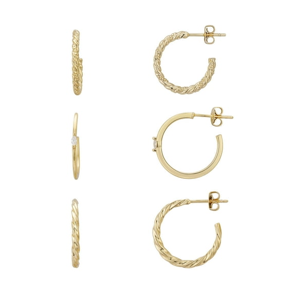 Believe by Brilliance Women's 14Kt Gold Flash Plated Cubic Zirconia Hoop Earring 3 Piece Set