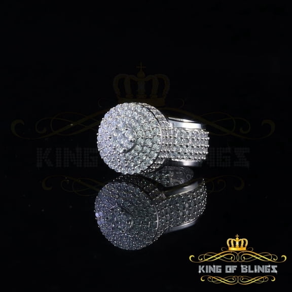 King of Bling's 925 Sterling Silver White 15.00CT Cubic Zirconia Round Men's Ring Gifts Size 10