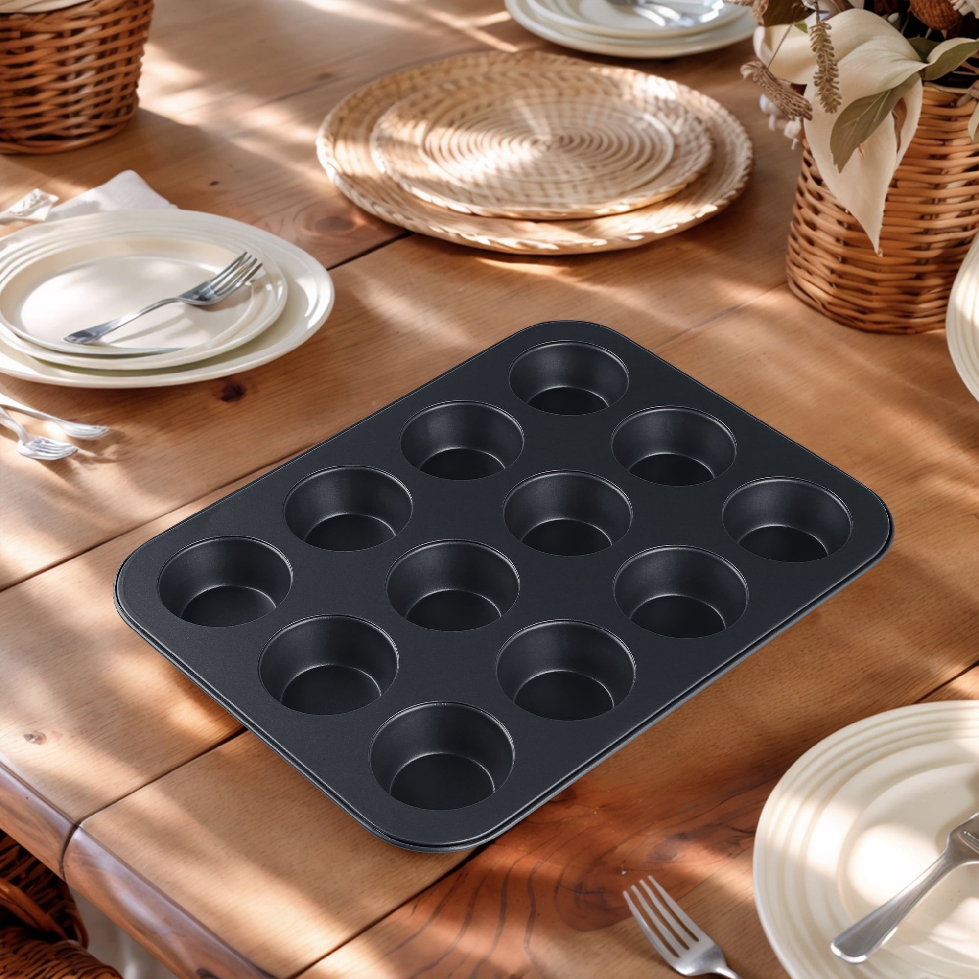 Unique Bargains Nonstick Cupcake Pan with 6 Cups Black 13.2*13.2*1.1in