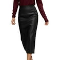 thumbnail image 2 of Womens Leather Skirt Bodycon Mini High Waist Slim Pencil Skirt with Back Split Color Black Size S, 2 of 7