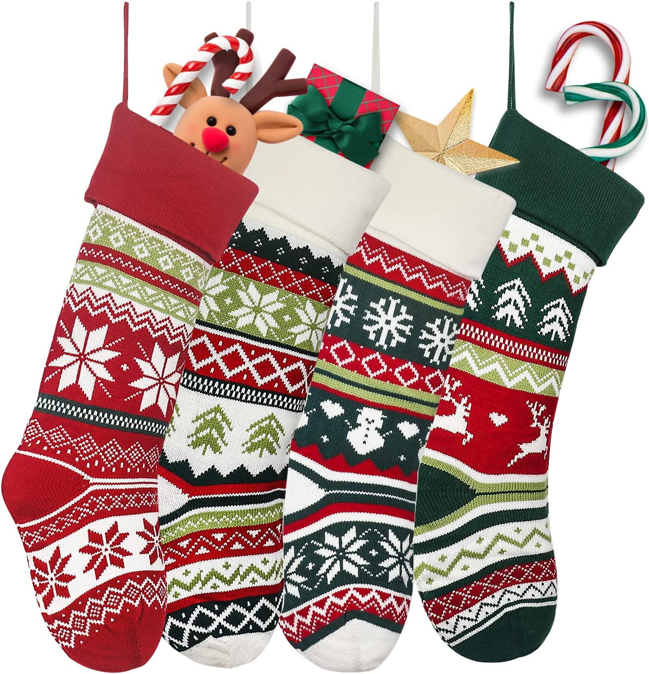 Knit Christmas Stockings,4 Pack Snowflake Reindeer Snowman Personalized
