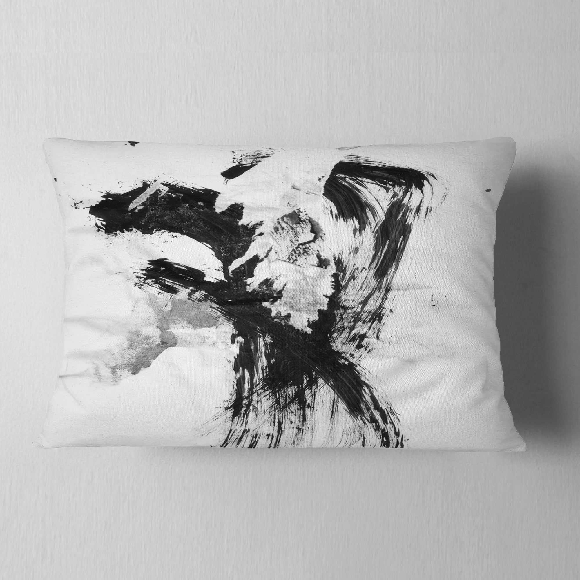 Designart Black Paint Stain - Abstract Throw Pillow - 12x20