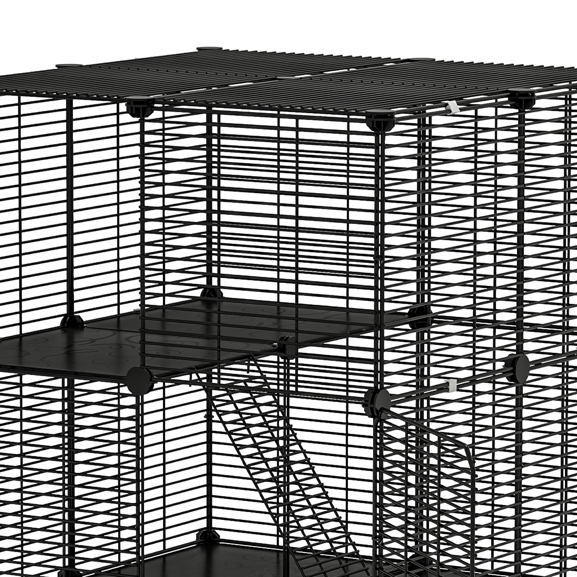 Uforic 2 Tier Cat Cage, Indoor Cat Enclosure DIY Cat Playpen Metal Kennel for 1-2 Cats,28"L x 28"W x 28"H,Black