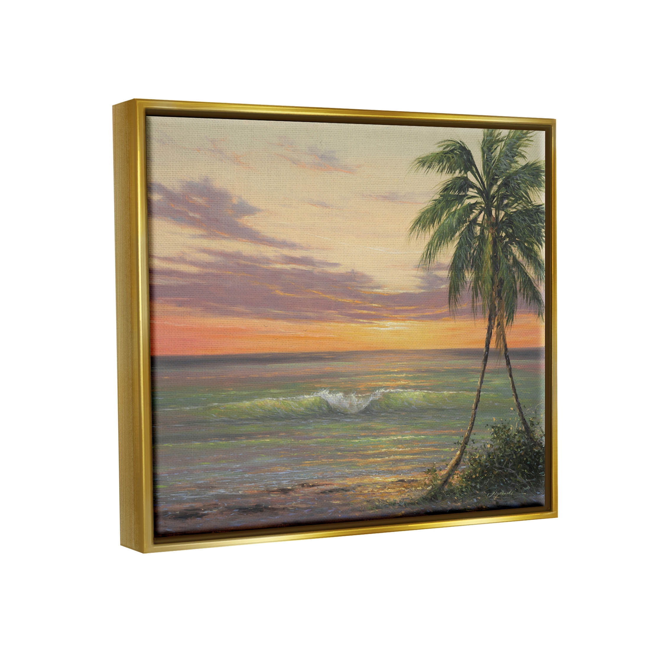 Tropical Ocean Waves Beach Coastal Painting Metallic Gold Framed Art Print Wall Art