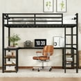 thumbnail image 2 of Loft Bed with Desk, Twin XL Metal Bed Frame, Bunk Bed with L Shaped Desk, Bookshelf, Guardrails, Ladder, 250 Lbs Capacity, Black for Teen Bedroom College Dorm, 2 of 11
