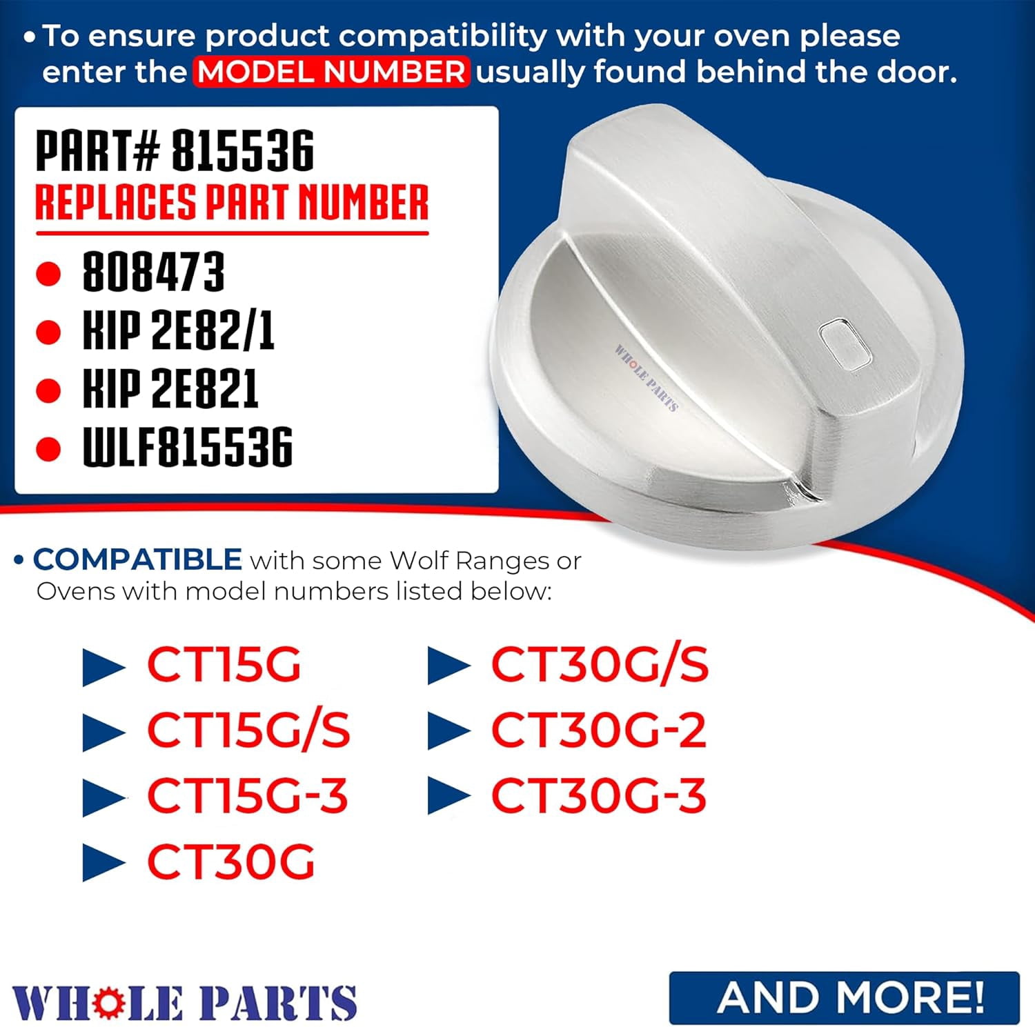 Whole Parts Range Oven Cooktop Stove Knob Part# 815536 - Replacement & Compatible with Some Wolf Ranges or Ovens