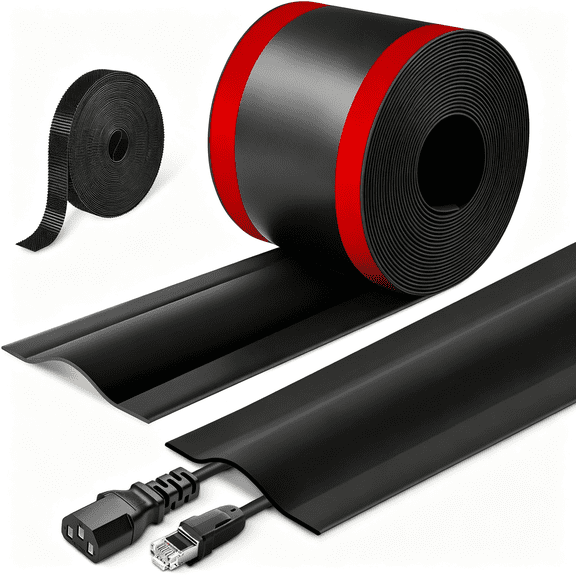 HEZIFQ Floor Cord Cover Self-Adhesive Cord Hider Floor Cable Cover Cord Covers for Wires on Floor Extension Wire Protector for Preventing Cable Trips,Black,2.17"X 3.3 Ft