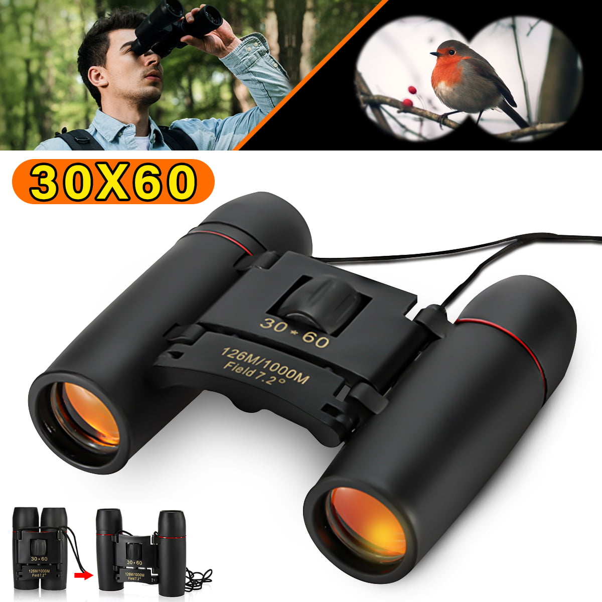 30X60 Mini Binoculars Telescope Day Night Vision for Travel Hunting