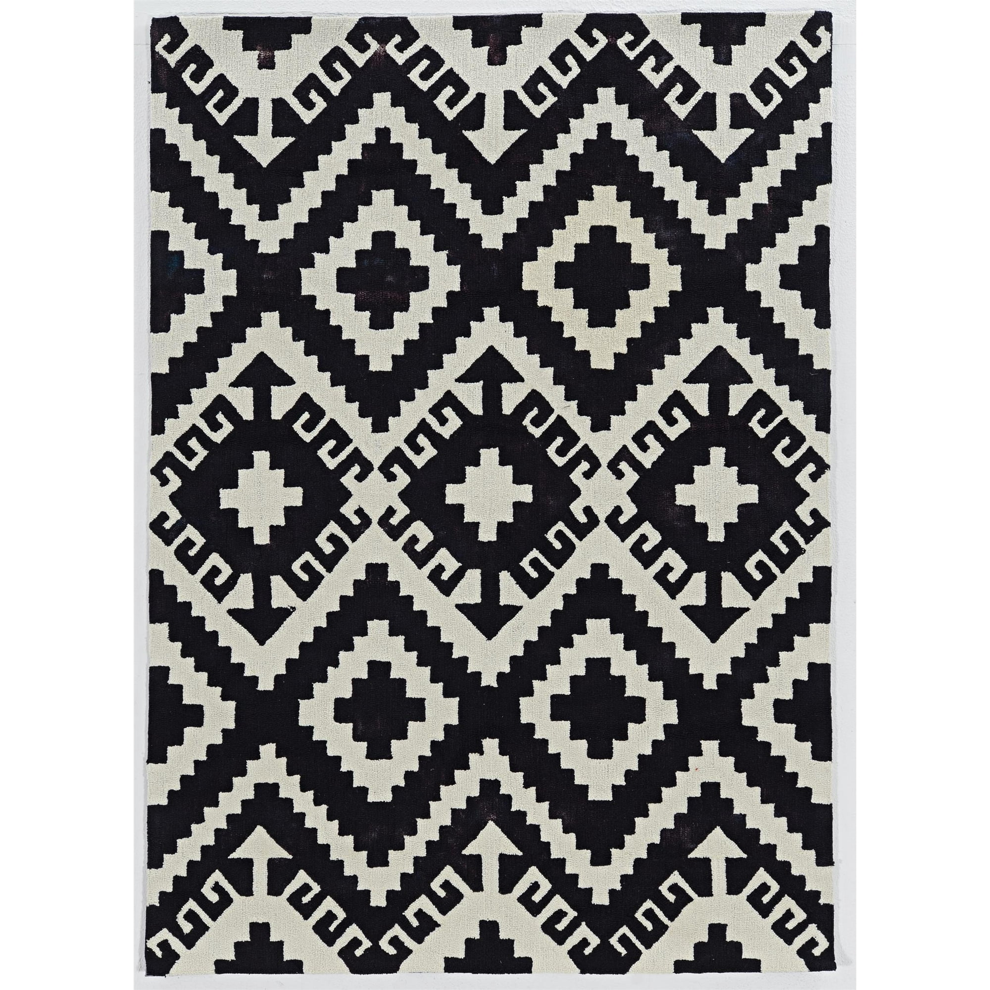 Linon Tripoli Spacely Polyester 8 x10 Rug in Ivory and Black