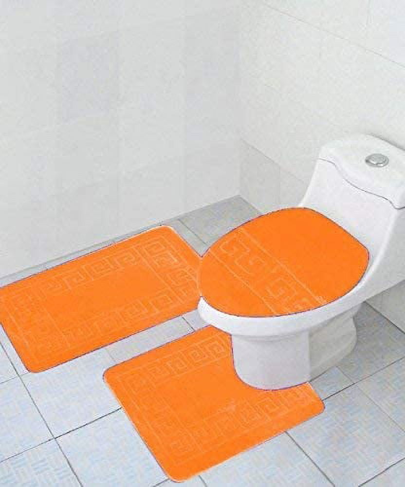 3 Piece Bath Rug Set Pattern Bathroom Rug (20"x32")/large Contour Mat (20"x20") with Lid Cover (Orange)