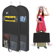Abaima 2 Pack 60'' Garment Bags for Travel, 4" Gusseted Foldable Garment Bags for Hanging Clothes, Heavy Duty Dress Suit Carrier Bag with Pockets, Waterproof Travel Garment Bags for Suit, Shirts, Coats, Dresses