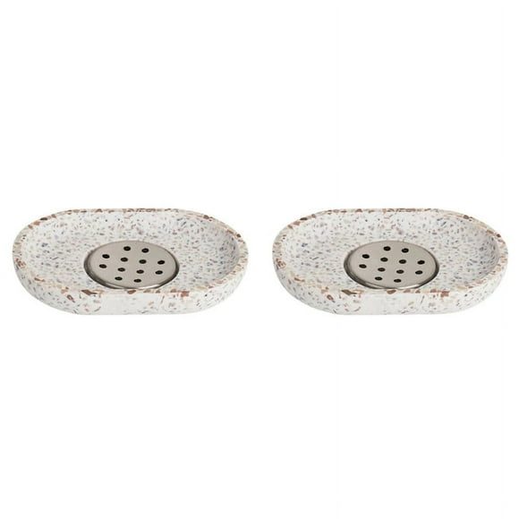 2X Terrazzo Soap Dish Oval Soap Dish Drain Tray Bathroom Accessories