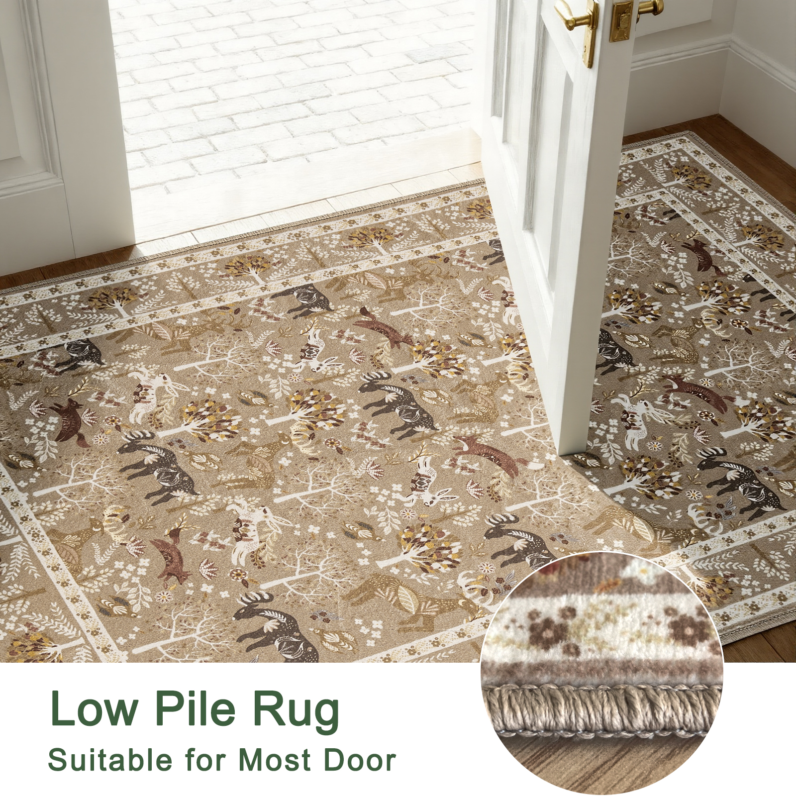 2x3 Indoor Entryway Rug, Small Washable Area Rug Non-Slip Vintage Door Mat Entrance, Animal Low Pile Floor Carpet for Door, Entrance, Hallway,Farmhouse,Bathroom, Bedroom
