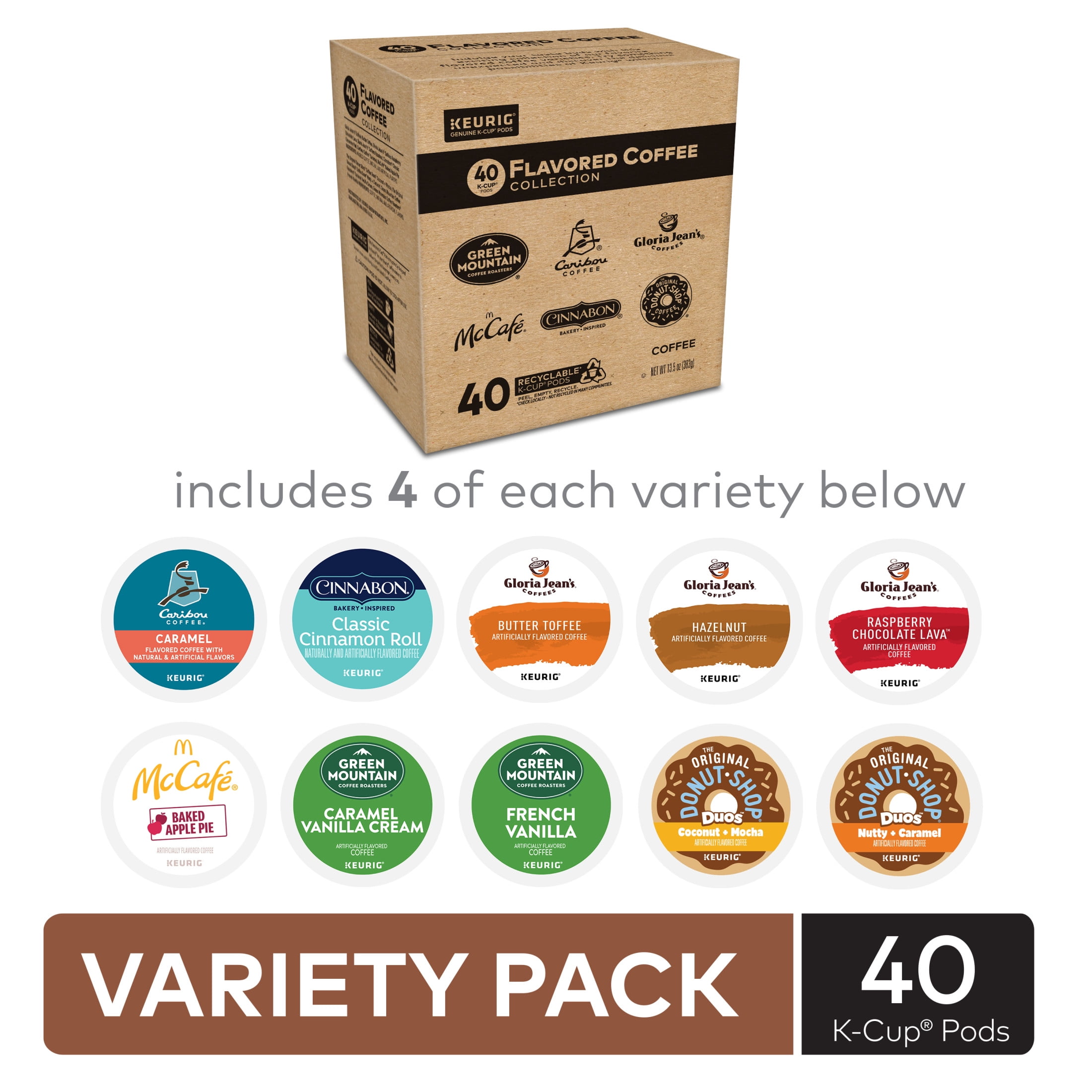 Keurig Flavored Coffee Collection Light and Medium Roast K-Cup Coffee Pods, 40 Count