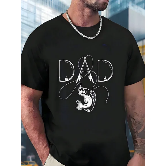 Men's Casual Fishing Dad Graphic T-Shirt
