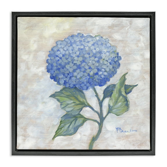 Stupell Industries Traditional Blue Hydrangea Bloom Floral Painting Black Floater Framed Canvas Art Print Wall Art, 18 x 18