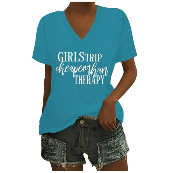 Womens Casual Fashion Printed V Neck Short Sleeve Pullover T Shirt