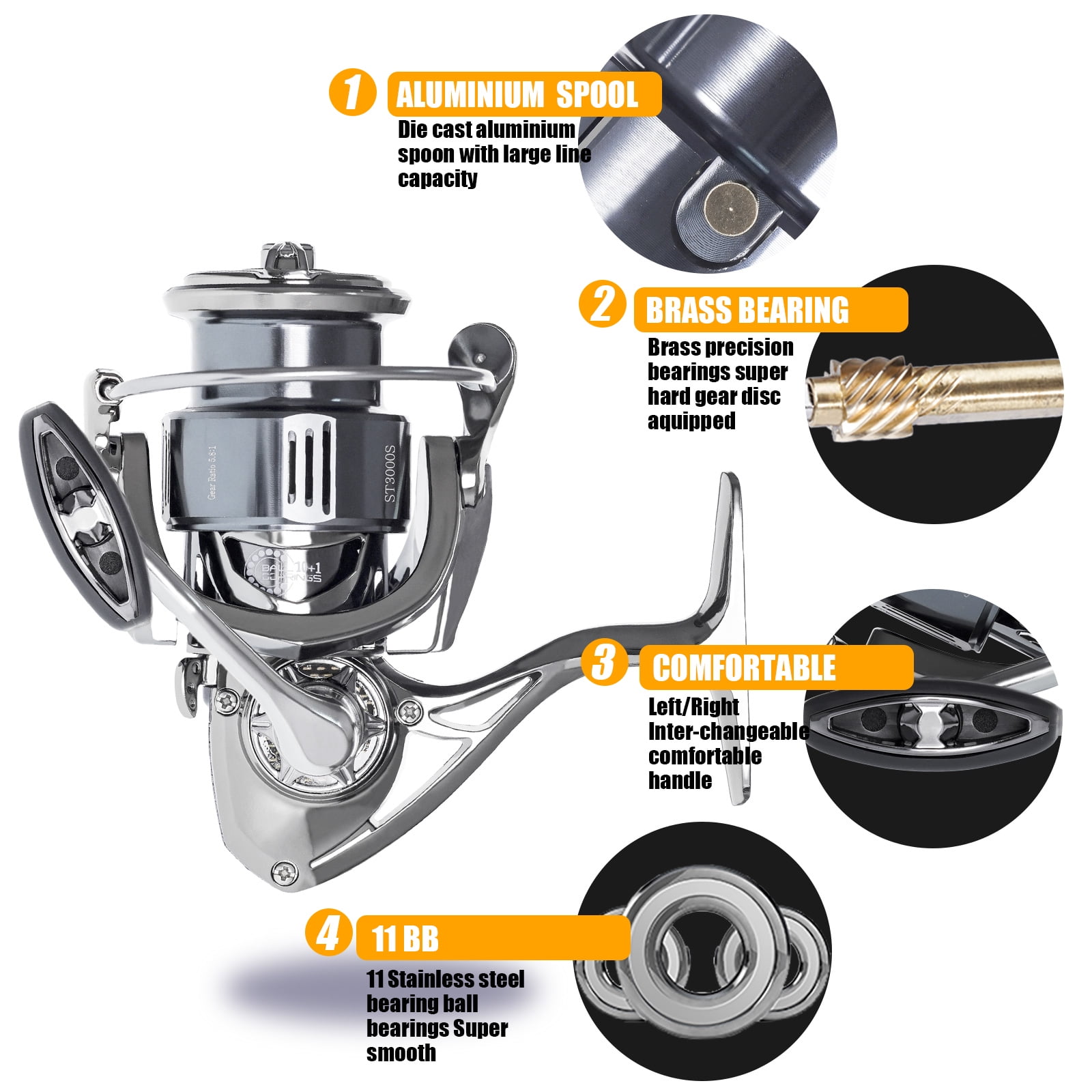 Fishing Reel Spinning Coil Super Light 10+1BB Stainless Steel Bearing 5.8:1 Sea Saltwater Waterproof Tackle For Bass Pike