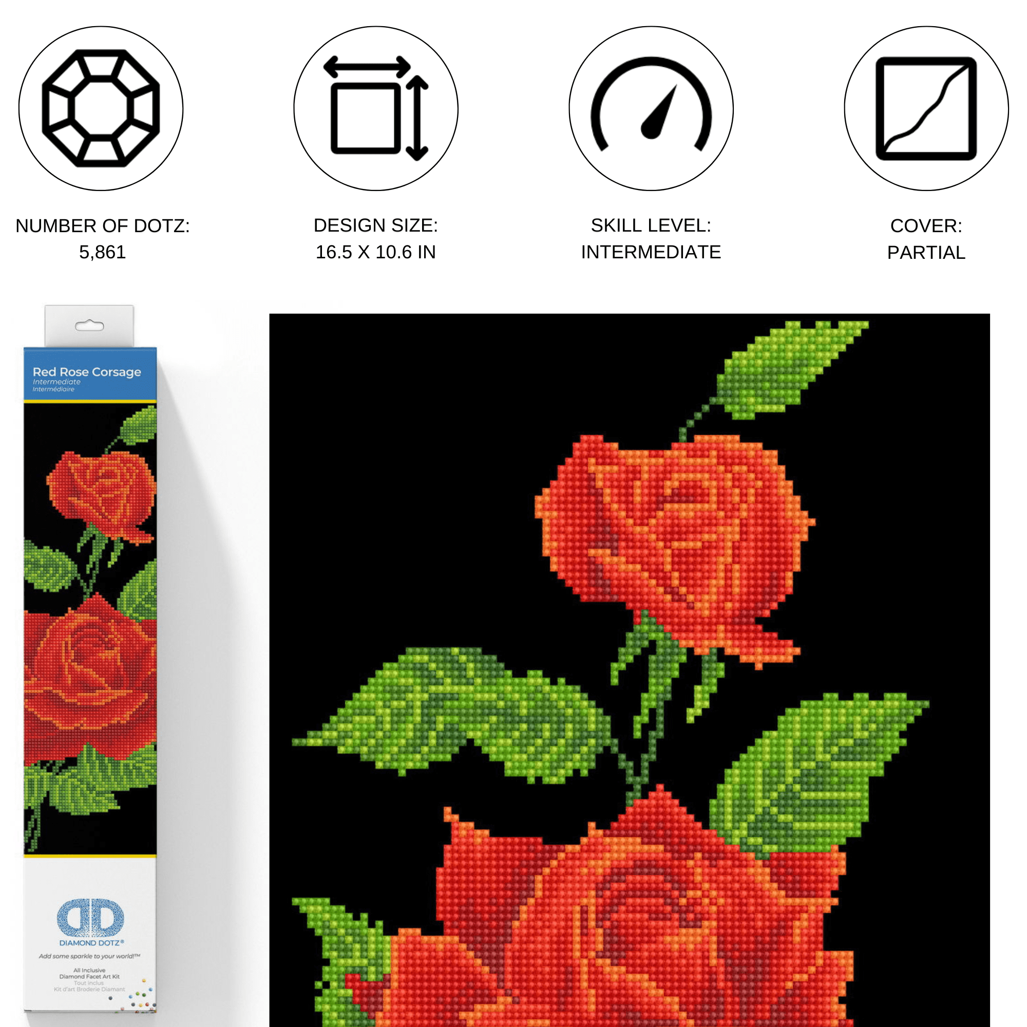 Diamond Dotz Red Rose Corsage Diamond Painting Kits for Adults - Diamond Art Kits a Relaxing Creative Craft Kit with Dotz Gems 16.5x10.6