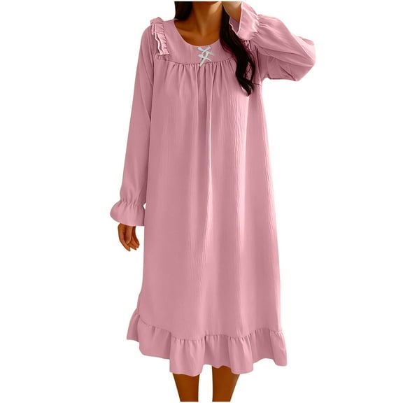 SuTry Womens Pajamas Plush Fall Winter Loose Long Sleeve Round Neck Solid Color Long Fashion Soft Warm Sleepwear(Hot Pink,XL)