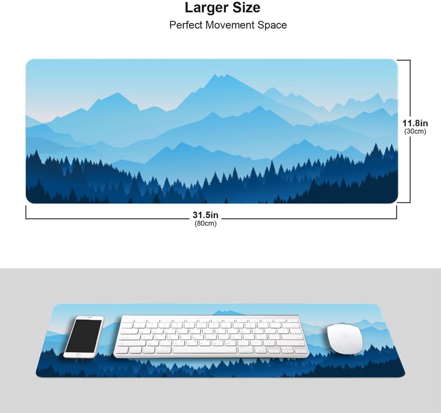 Blue Mountain Forest Landscape Mouse Pad Gaming XL Large Mousepad Desk Mat, Long Extended Big Keyboard Pads for Gaming and Office PC Laptop Computer, 31.5 X 11.8 Inch, Immerse in Nature