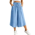 thumbnail image 3 of VBVC Women's Drawstring Wide Leg Capri Pants , Summer Curved Hem Culottes For Women , Ladies' Loose Fit Cropped Trousers with Pockets,Light Blue,S-3XL, 3 of 10