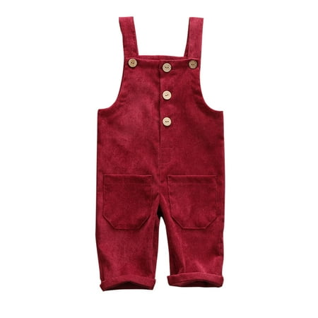 

Licupiee Toddler Baby Boy Girl Corduroy Overalls Solid Suspender Bib Pants One-Piece Strap Jumpsuit Pocket Fall Winter Outfit