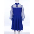 thumbnail image 4 of inlzdz Robe en Maille Contrastée à Pois à Manches Longues Bouffantes pour Filles, Décontractée, Ligne A Évasée, Patineuse, Robe de Fête, Bleu 150, 4 of 7