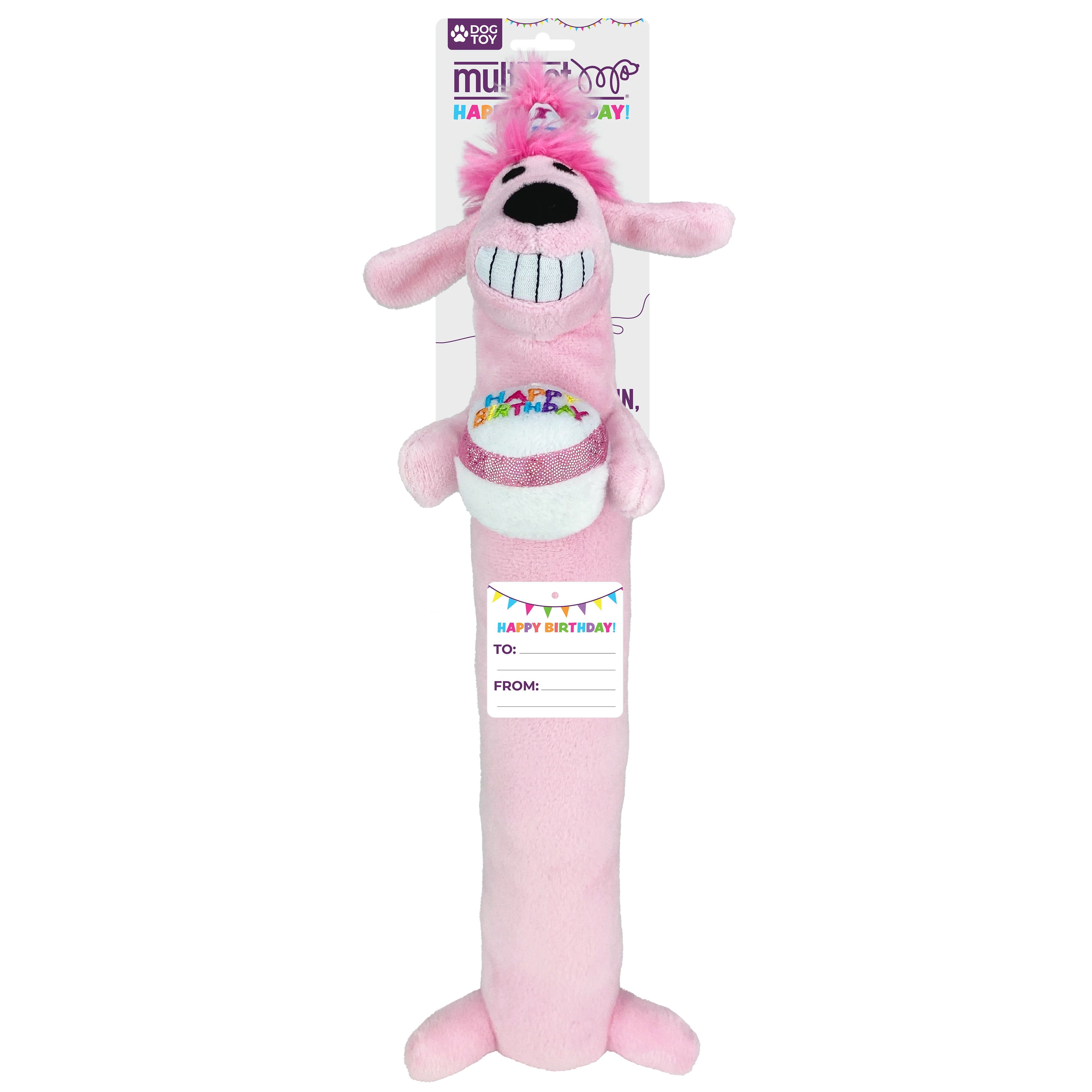 Multipet Plush Birthday Loofa Dog Toy with Squeaker, Pink