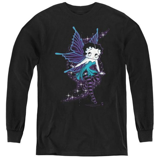 Betty Boop & Sparkle Fairy-Youth Long Sleeve Tee, Black - Small