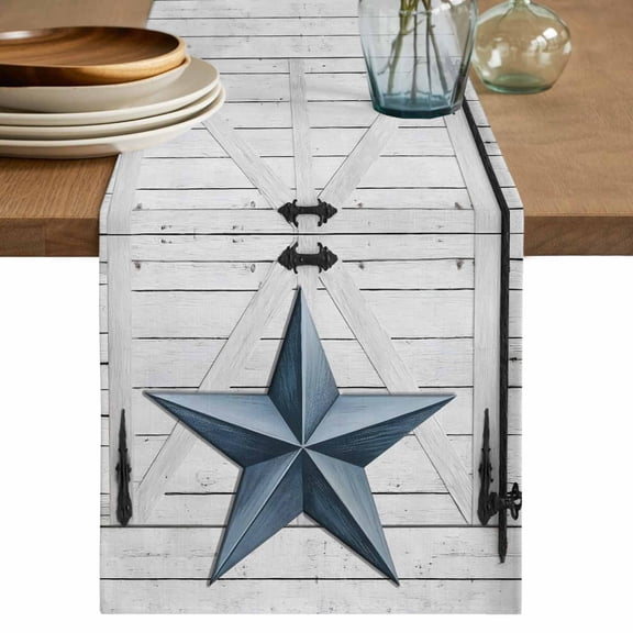 Table Runner 60 Inches Long for Kitchen Dining, Texas Star Vintage Dresser Scarf Farmhouse, Dining Table Decorations for Wedding/Parties, Navy Blue Wooden Retro 13 x 60 In
