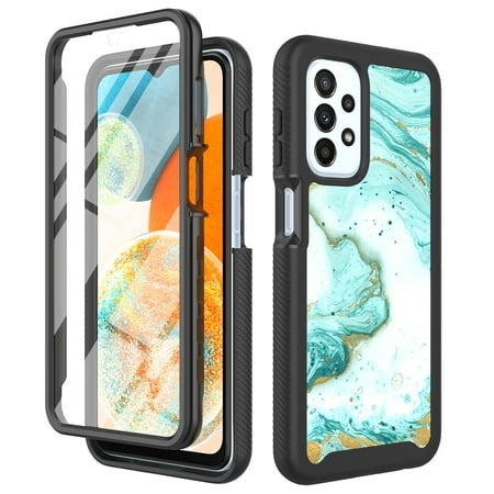 TJS for Samsung Galaxy A23 5G Phone Case, with Built-in Screen Protector, Full Body Protective Glitter Bling Design Heavy Duty Hybrid Cover for Galaxy A23 5G (Green Marble)